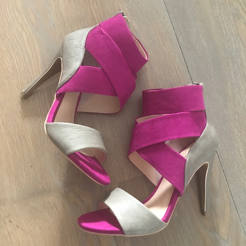 Lende Fuchsia suede taupe leather strappy Heels